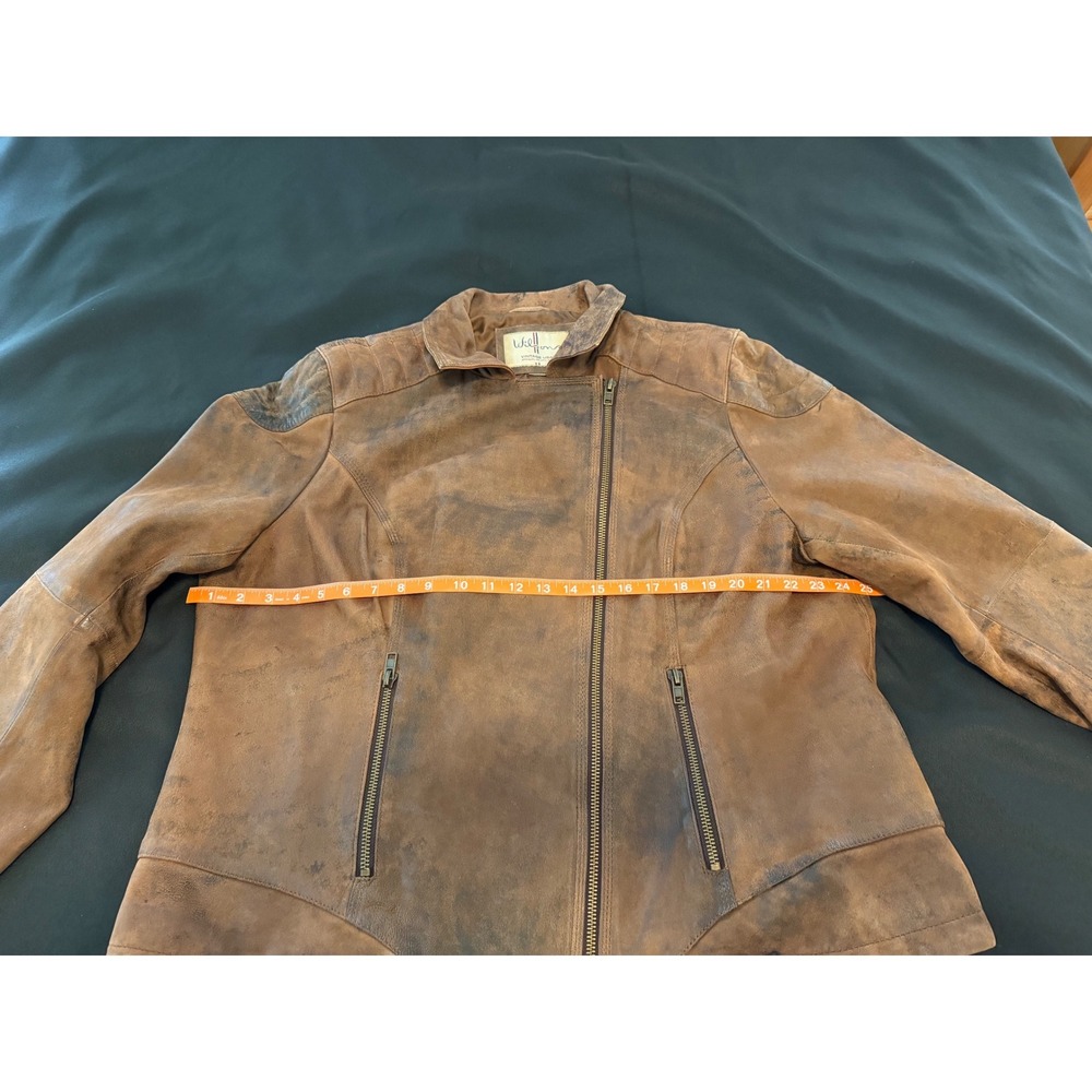 Wilsons Vintage USA Brown Leather Moto Jacket Distressed Asymmetrical Zip XL - Picture 9 of 9